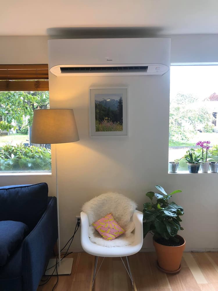 ductless mini split head installed in a room